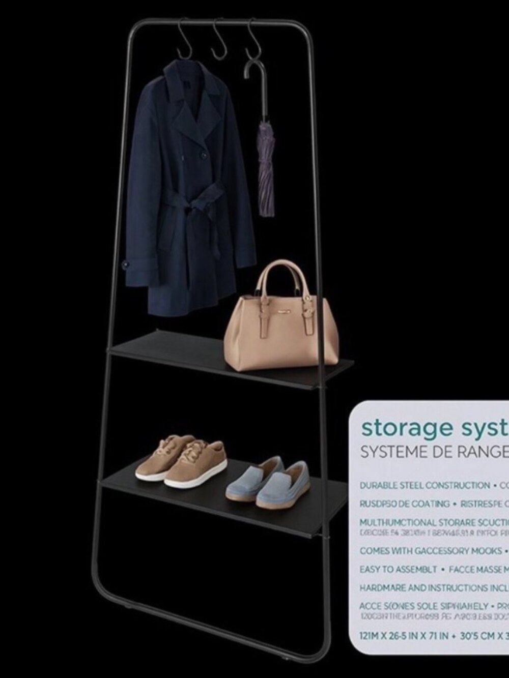 Durable Steel Wall Storage System Clothes Shoes Rack, 71" x 25" x 12"